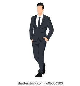 Businessman in suit  walking with hands in his pockets, abstract vector illustration