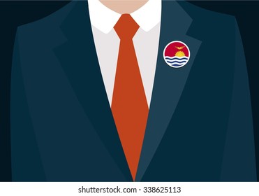 Businessman In Suit Wearing Kiribati Badge. Country flag badge closeup. Vector illustration