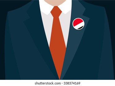 Businessman In Suit Wearing Sealand Principality Badge. Country flag badge closeup. Vector illustration.