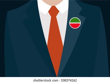 Businessman In Suit Wearing Tatarstan Badge. Country flag badge closeup. Vector illustration.