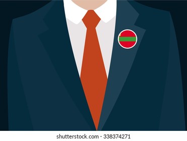 Businessman In Suit Wearing Transnistria Badge. Country flag badge closeup. Vector illustration.