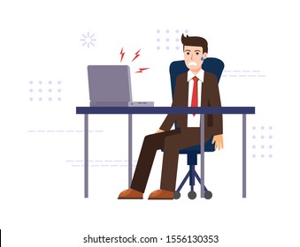 Businessman businessman in suit working at office desk. Flat style modern vector illustration.