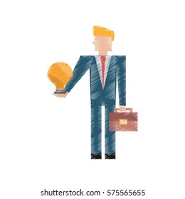 businessman with suitcase and bulb icon, vector illustration image