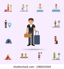 Businessman, suitcase cartoon icon. Universal set of travel for website design and development, app development