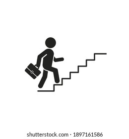 Businessman with suitcase climbing the stairs icon, Business success concept. Flat style vector illustration.