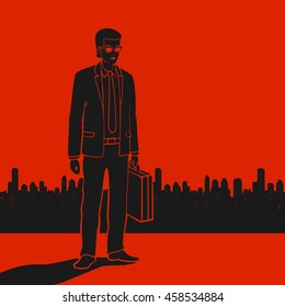 Businessman with a suitcase in Crisis Vector Illustration