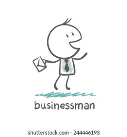 businessman with a suitcase goes illustration