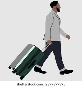 businessman with suitcase going to road 