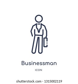 businessman with suitcase icon from people outline collection. Thin line businessman with suitcase icon isolated on white background.