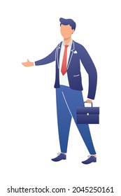 Businessman with suitcase on white background