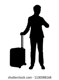 Businessman with suitcase silhouette vector