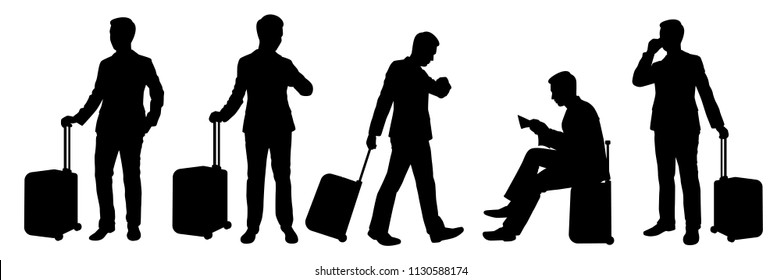 Businessman with suitcase silhouette vector set