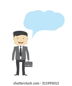 Businessman with suitcase and speaking bubble