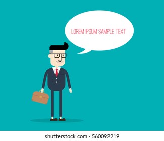 Businessman with suitcase and speaking bubble, Business Concept, Flat style vector illustration EPS 10.