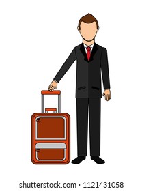 businessman with suitcase travel tourism icon