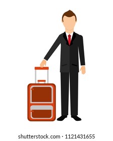 businessman with suitcase travel tourism icon
