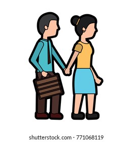 businessman with suitcase and woman avatar icon image 