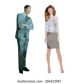 Businessman in suite and businesswoman lowpoly illustration