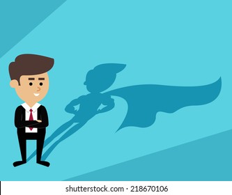 Businessman with superhero cape shadow scene vector illustration