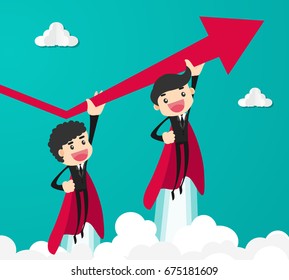 Businessman superhero changing direction. Business concept vector illustration