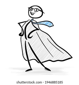 Businessman with superhero costume in a confident standing pose - stick figure vector image