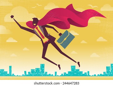 Businessman is a Superhero. Businessman flies off to rescue another business deal that is need of his super powers.