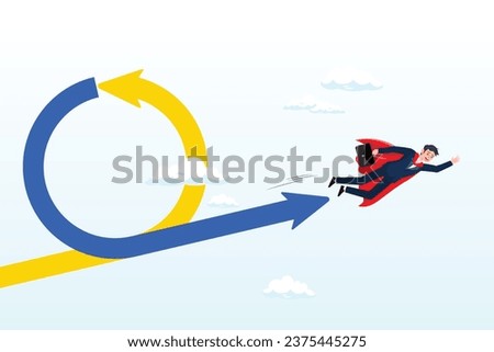 Businessman superhero fly with agile cycle, agile methodology in project management or software development, sprint or dev cycle to release and improve product, scrum process or workflow (Vector) [[stock_photo]] © 