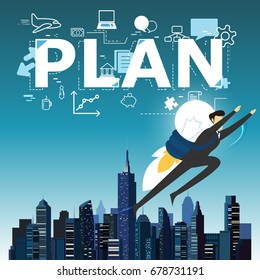 Businessman superhero flying fast for business concept.