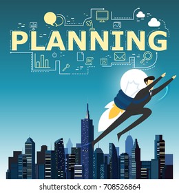 Businessman superhero flying fast for business concept.