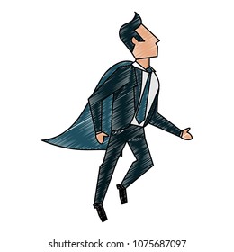 Businessman superhero flying scribble