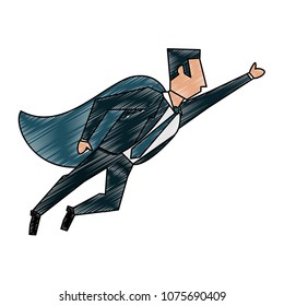 Businessman superhero flying scribble