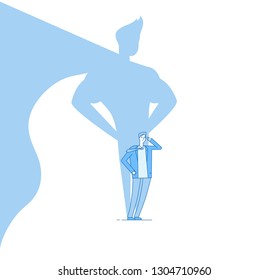 BUSINESSMAN WITH SUPERHERO SHADOW. Strong man leader business power, ambition and success vector motivation concept