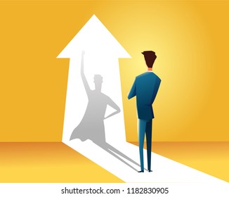 Businessman with superhero shadow vector concept. Business symbol of ambition, success, motivation, leadership, courage and challenge. Eps10 vector illustration