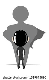 Businessman with superhero shadow vector concept. Business symbol of ambition, success, motivation, leadership, courage and challenge. Eps10 vector illustration.
