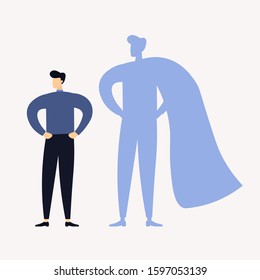  
Businessman with superhero shadow. Vector illustration