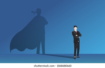 Businessman with superhero shadow vector illustration.