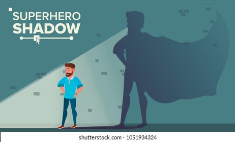 Superhéroe de negocios Vector Sombra. Exitoso Superhéroe Empresario. Victoria de logros. Motivación, Liderazgo, Concepto De Desafío. Ilustración de caricaturas planas
