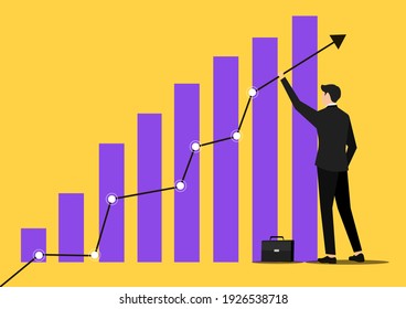 Businessman Support up arrow on the graph column. Changing business direction. Business growth and success. concept for planning, business strategy, making goals and goal achievement. Vector 