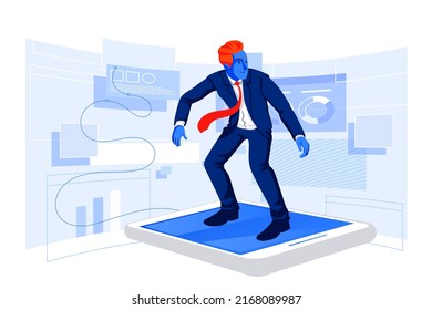 Businessman surfing on the internet with smartphone. Business concept illustration