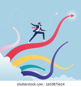 Businessman surfing on upward arrow waves-Business growth concept