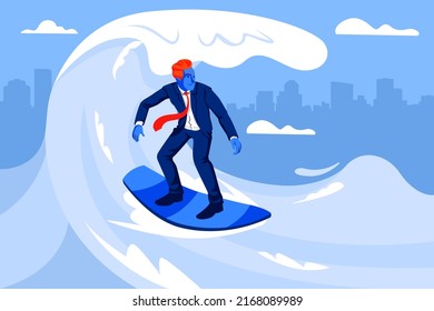 Businessman surfing on the wave. Business concept illustration