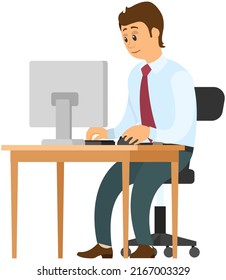 Businessman surfing web sites and analyzes chart sitting at table with computer. Digital services, Internet program technology. Man using worldwide network on laptop, employee looking at screen