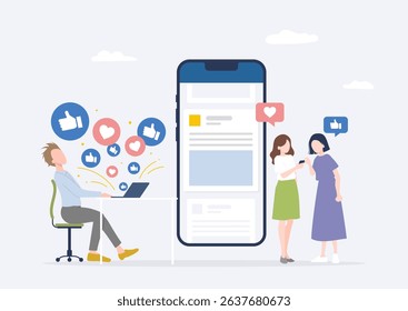 A businessman is surprised that his SNS post has gone viral among young people