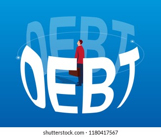 Businessman surrounded by debt