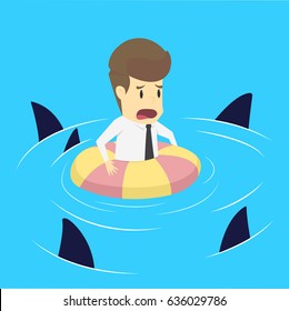 businessman surrounded by sharks. vector