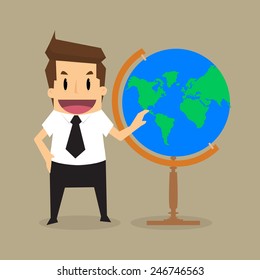 Businessman survey the world in his hands.vector