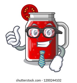 Businessman sweet tomato juice in character glass