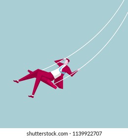 Businessman swinging. The background is blue,businessman in a red suit.