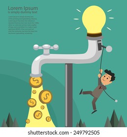 businessman switch on idea fall out of the golden tap, Passive Income Concept