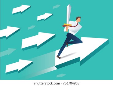businessman with sword on arrow icon and, business concept illustration vector 